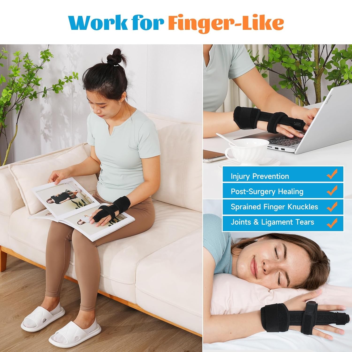 Fanwer Full Trigger Finger Splint, Reversible Middle Black