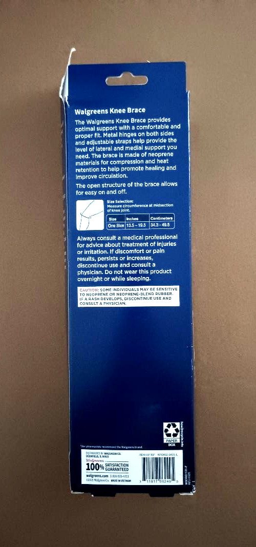 Walgreens Knee Brace Hinged Maximum Support Adjustable 1 Size Left OR Right