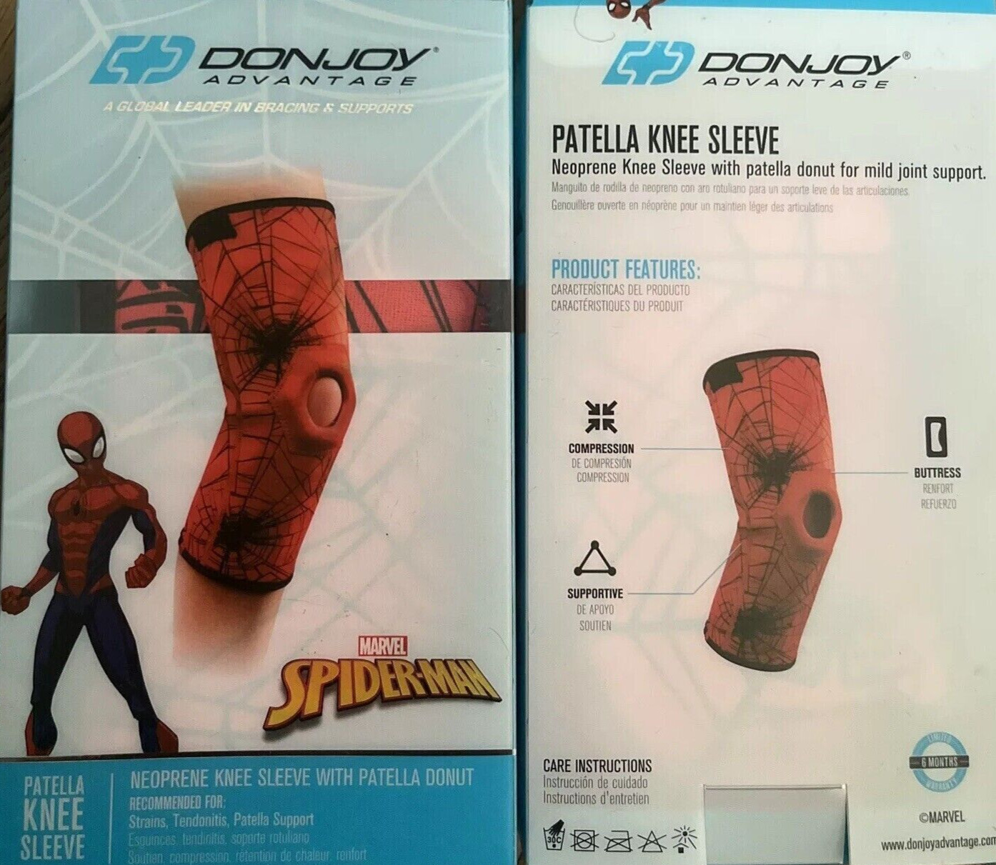 2 Pack DonJoy Advantage Marvel Spiderman Knee Sleeve Patella Mild Youth-Teen