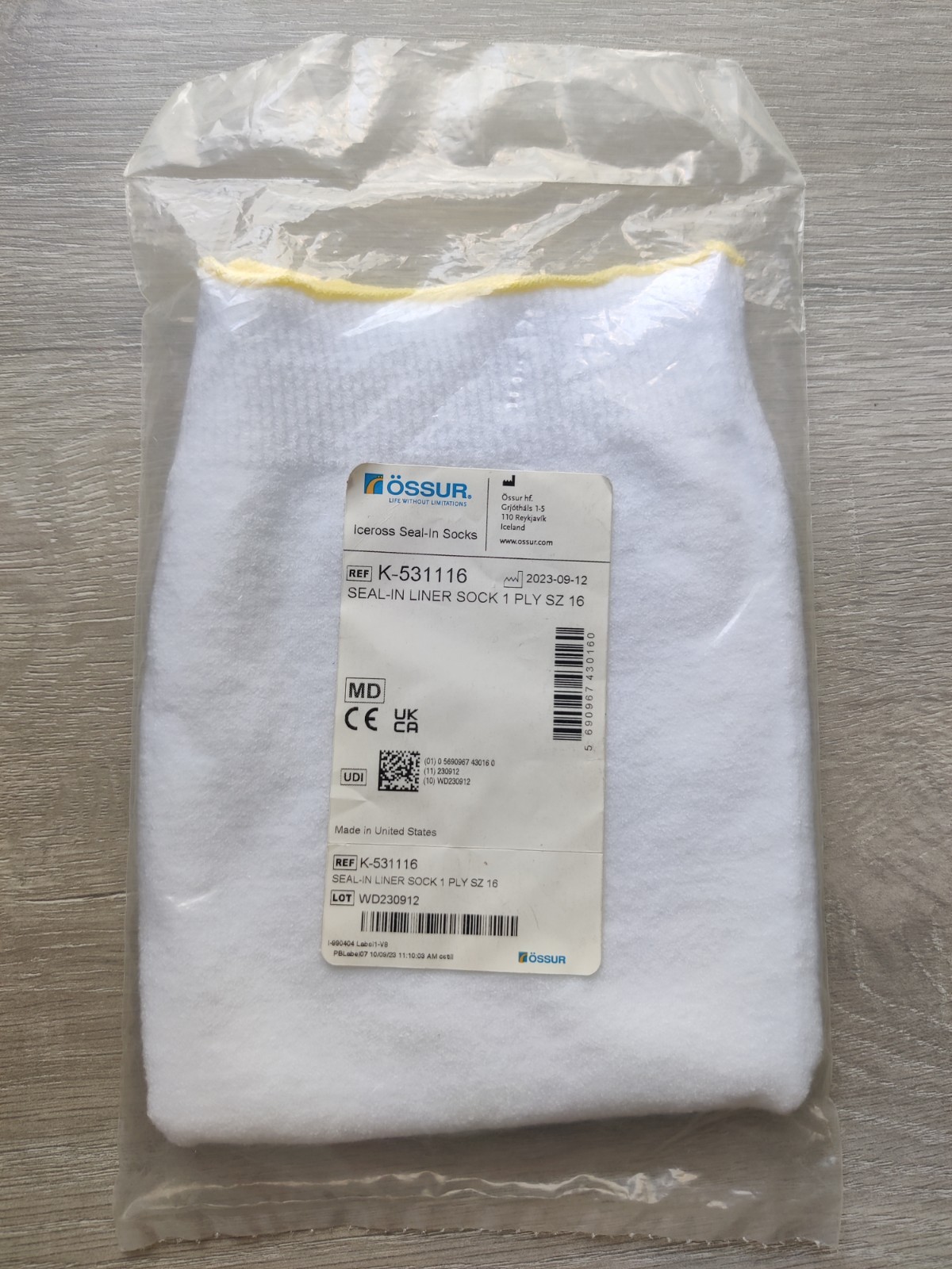 Ossur Seal-in Liner Sock 1 PLY Size 16 K-531116