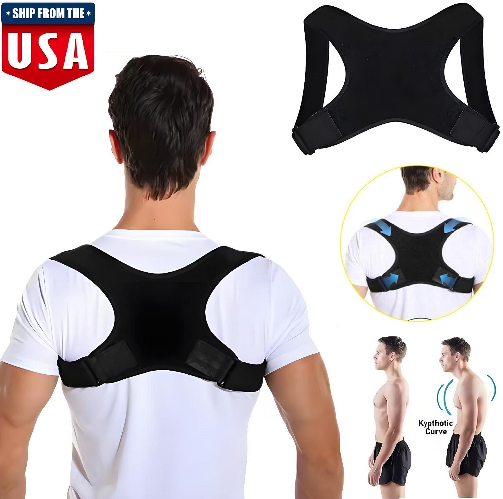Posture Corrector Adjustable Back Support Brace Belt for Men Women Pain Relief