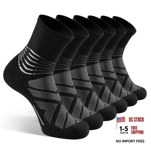 Compression Ankle Support Crew Socks Men Women Wicking Large Black-3 Packs