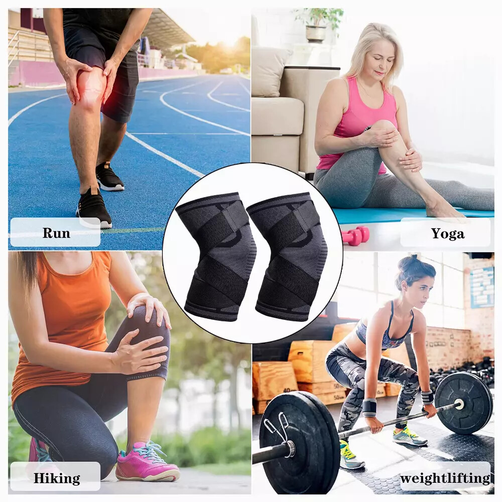 2×Knee Brace Compression Sleeve Support Sport Joint Arthritis Patella Stabilizer