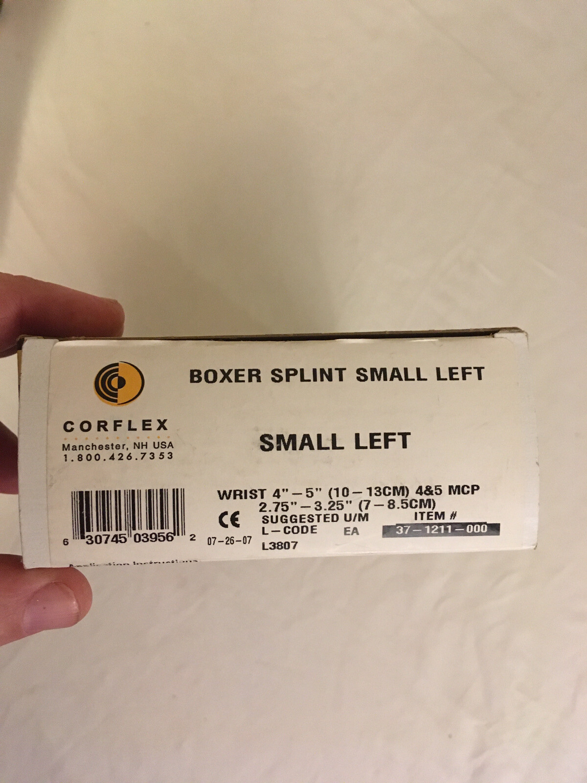 Coreflex Boxer Splint Small Left Wrist 4″-5″ 4&5 MCP Item #37-1211-000 NIB FS!