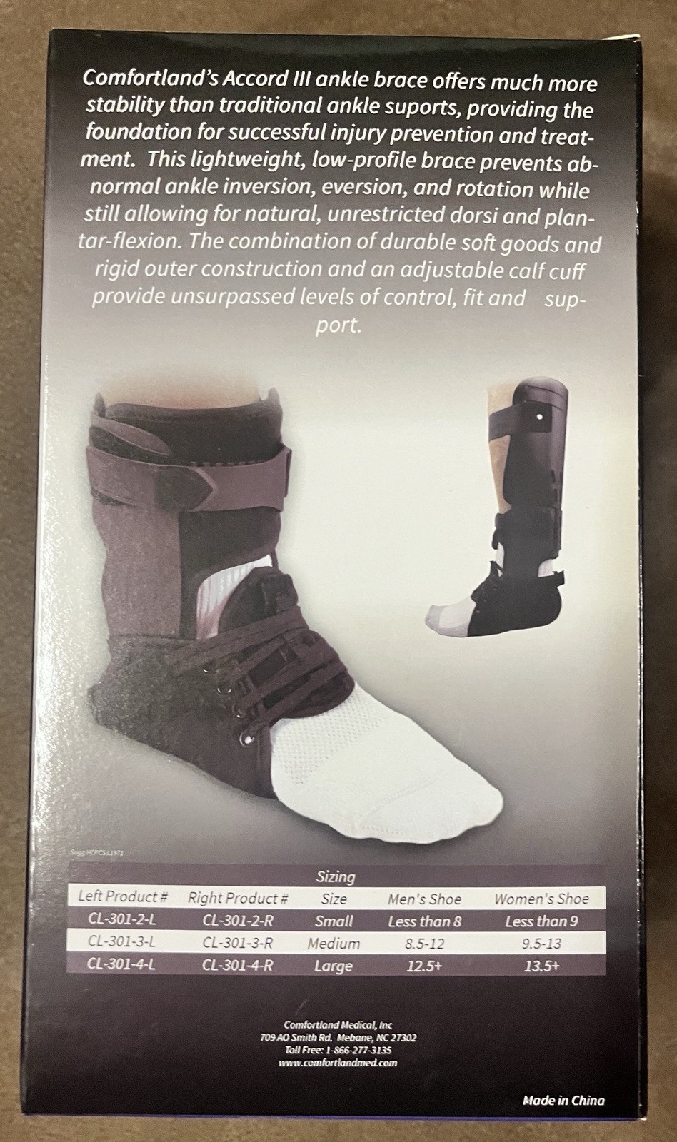 Comfortland Accord 3 III Ankle Brace Size Small Right New In Box NIB Free Ship