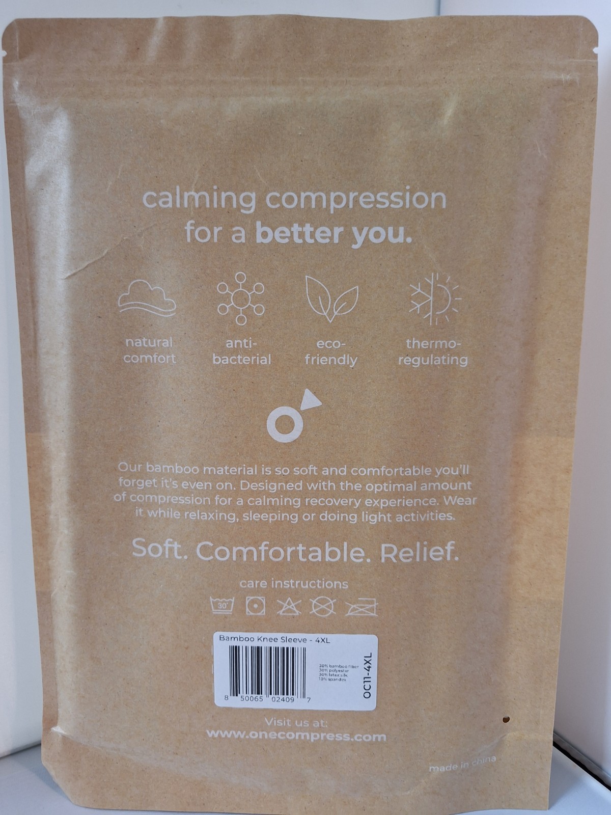 One Compress Bamboo Premium Knee Sleeve Gray Size 4XL New +1 Used * See Details