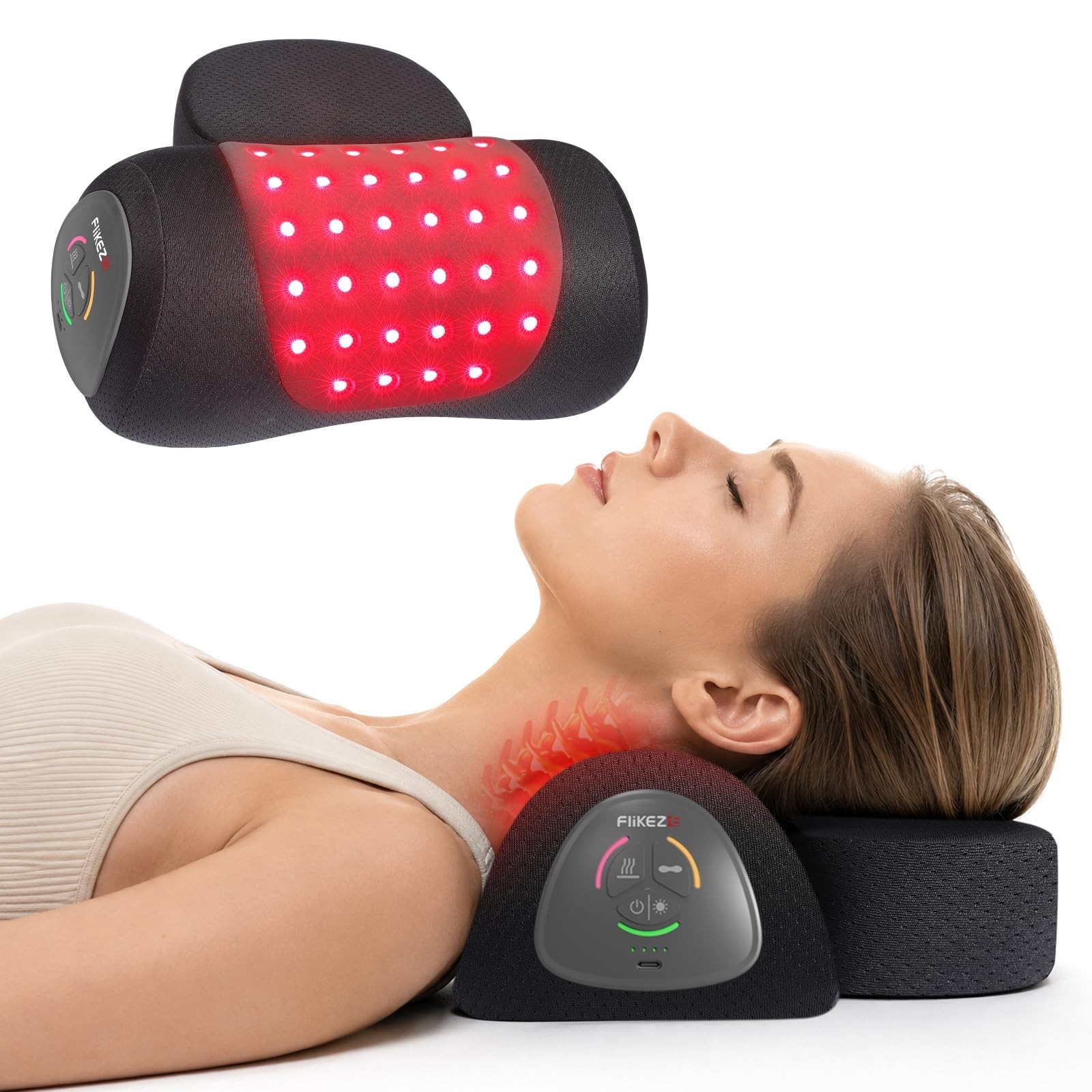 Heated Cervical Traction Device with Red Light Therapy & Massage | Neck Stretche