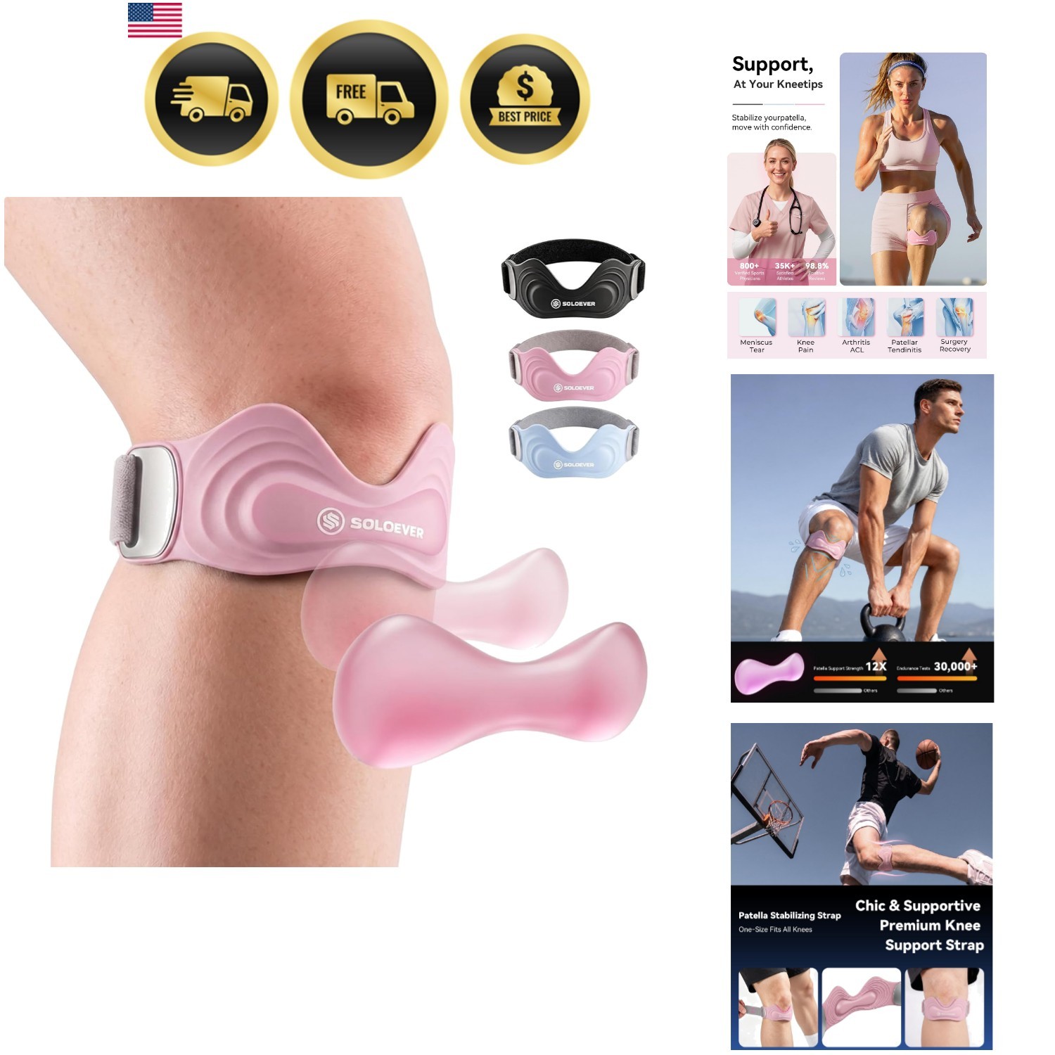 Patellar Tendon Support Strap, Patella Band for Running, Basketball, Hiking, …