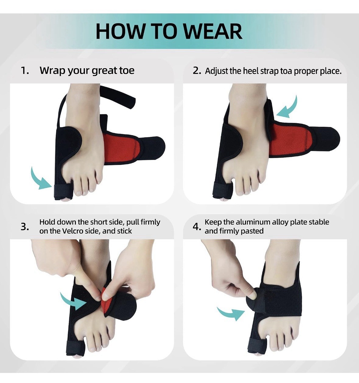 Adjustable Black Orthopedic Bunion Corrector Toe Splint w/ Aluminum Plate