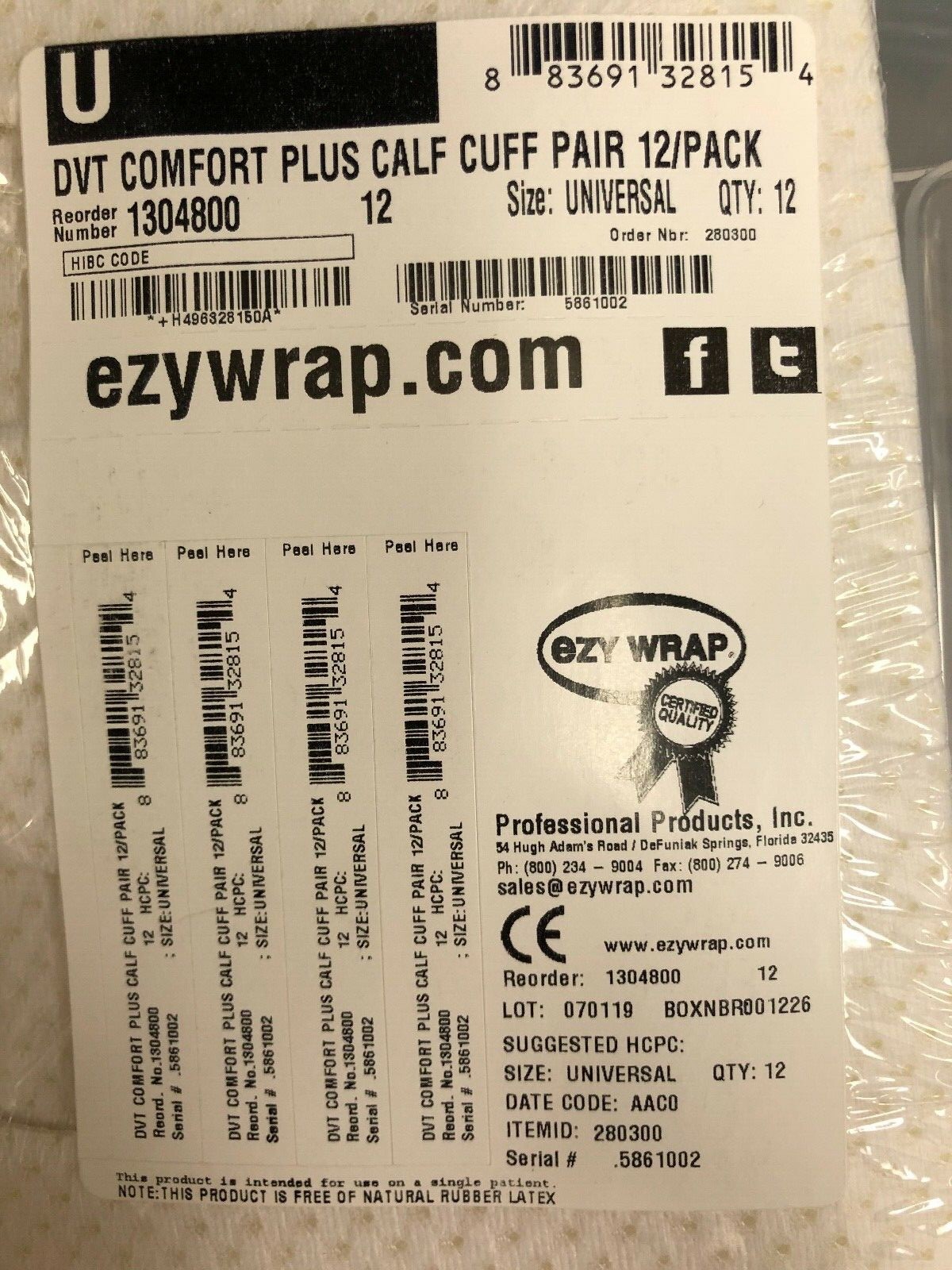 Ezy Wrap DVT Comfort Plus Calf Cuff Pair 12 Pack – Universal Size