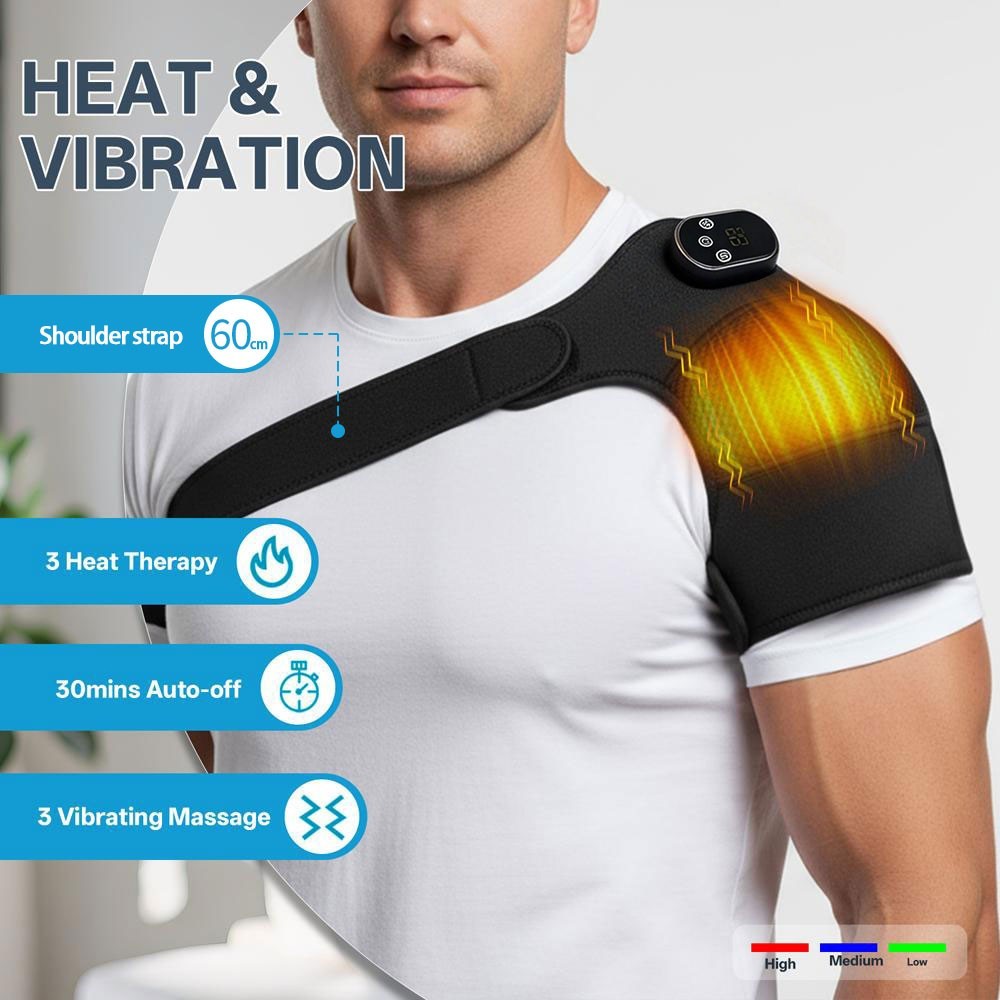Cordless Shoulder Heating Pad, Heated Shoulder Brace with Vibration, Shoulder