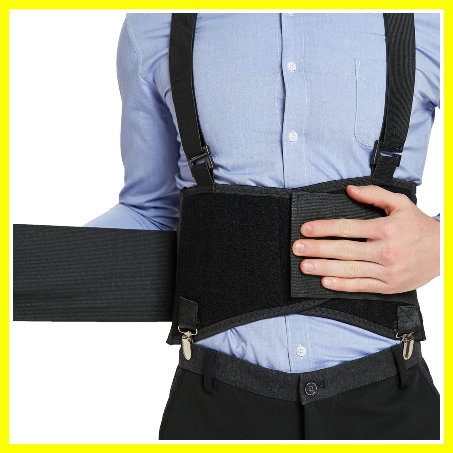 Back Brace for Work with Removable Pants Clips & Detachable Suspenders – Back…