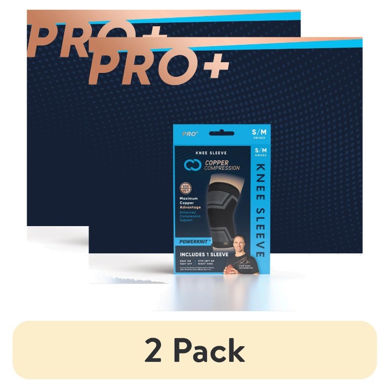 (2 pack) Copper Compression PRO+ Powerknit Performance Knee Sleeve S/M
