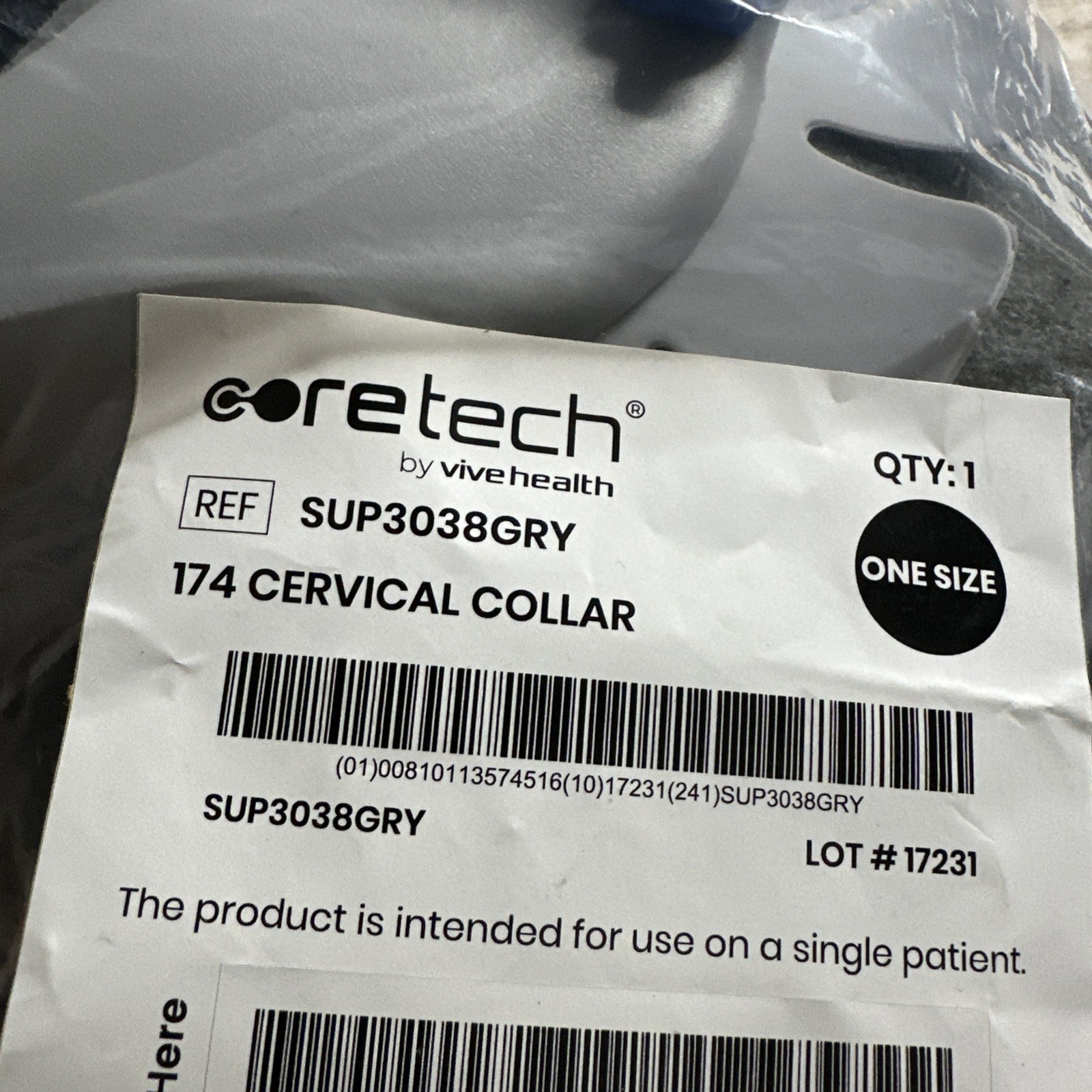 Coretech by Vive Health 174 Cervical Collar SUP3038GRY One Size New Sealed Gray