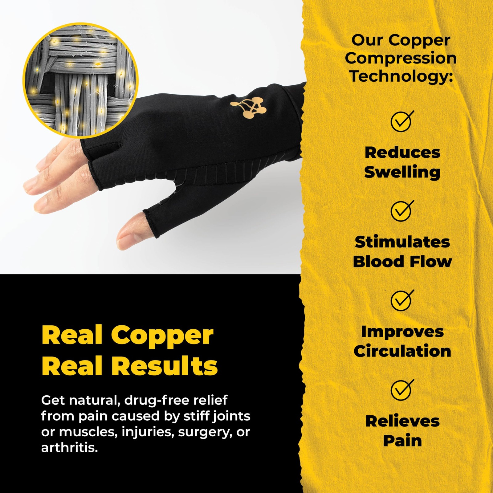 CopperJoint Fingerless Compression Gloves Copper-Infused Designed Support SMALL