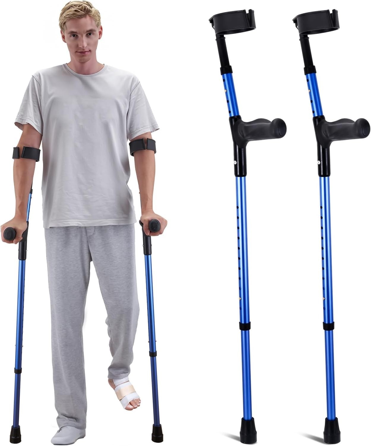 Forearm Crutches for Adults, 11-Level Height Adjustable Walking Crutches with 4-