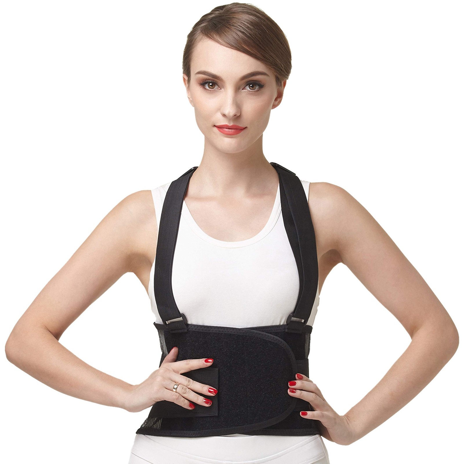 NeoTech Care Back Brace with Suspenders/Shoulder Straps – Light & L, Black