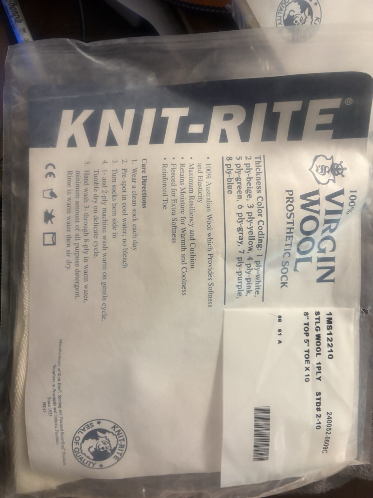 Knit Rite Virgin Wool Prosthetic Spacer Socks X 5 (5 Socks) – 1-Ply, White Band