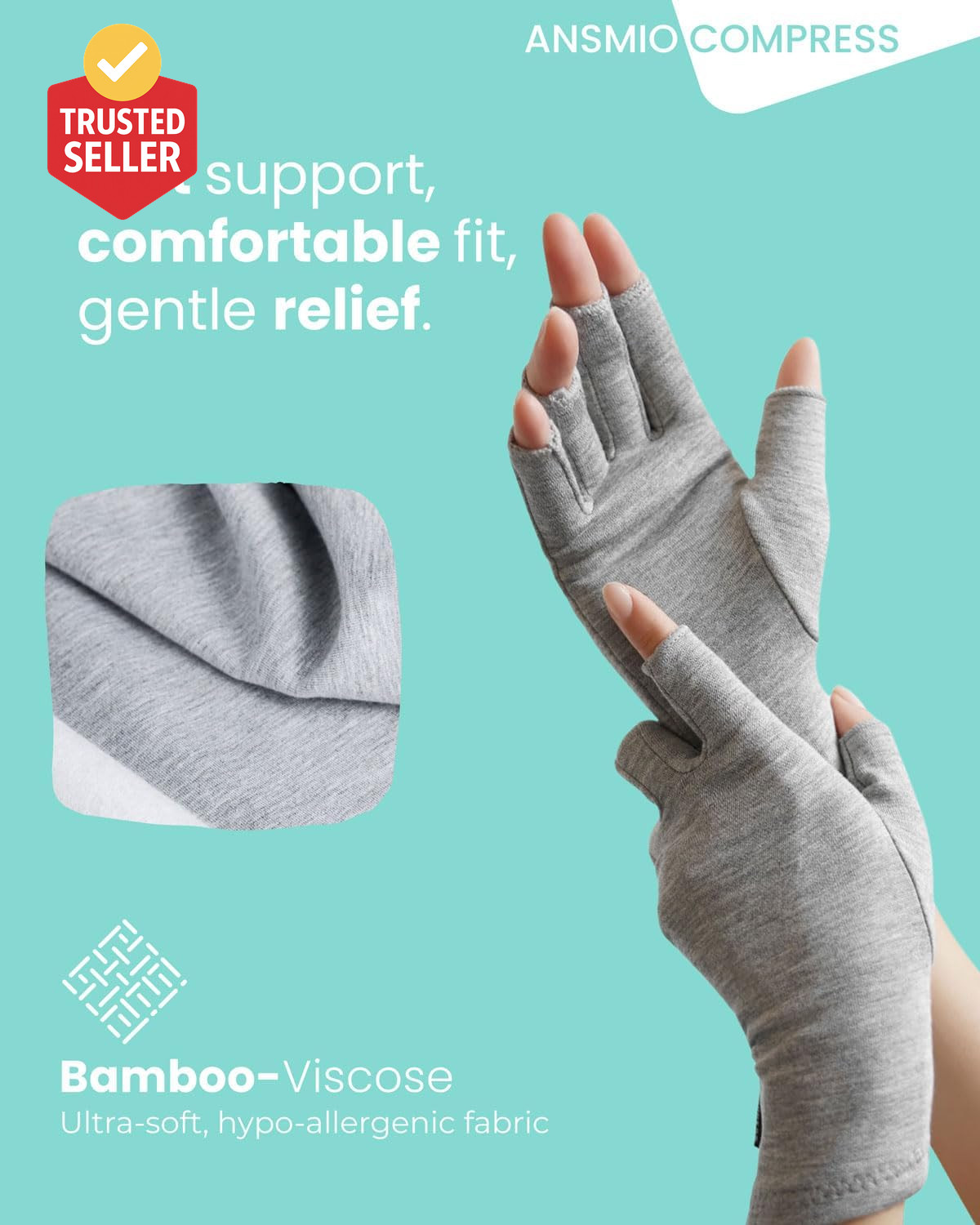 Rayon Derived from Bamboo Compression Gloves – Fingerless Arthritis & Carpal Tun