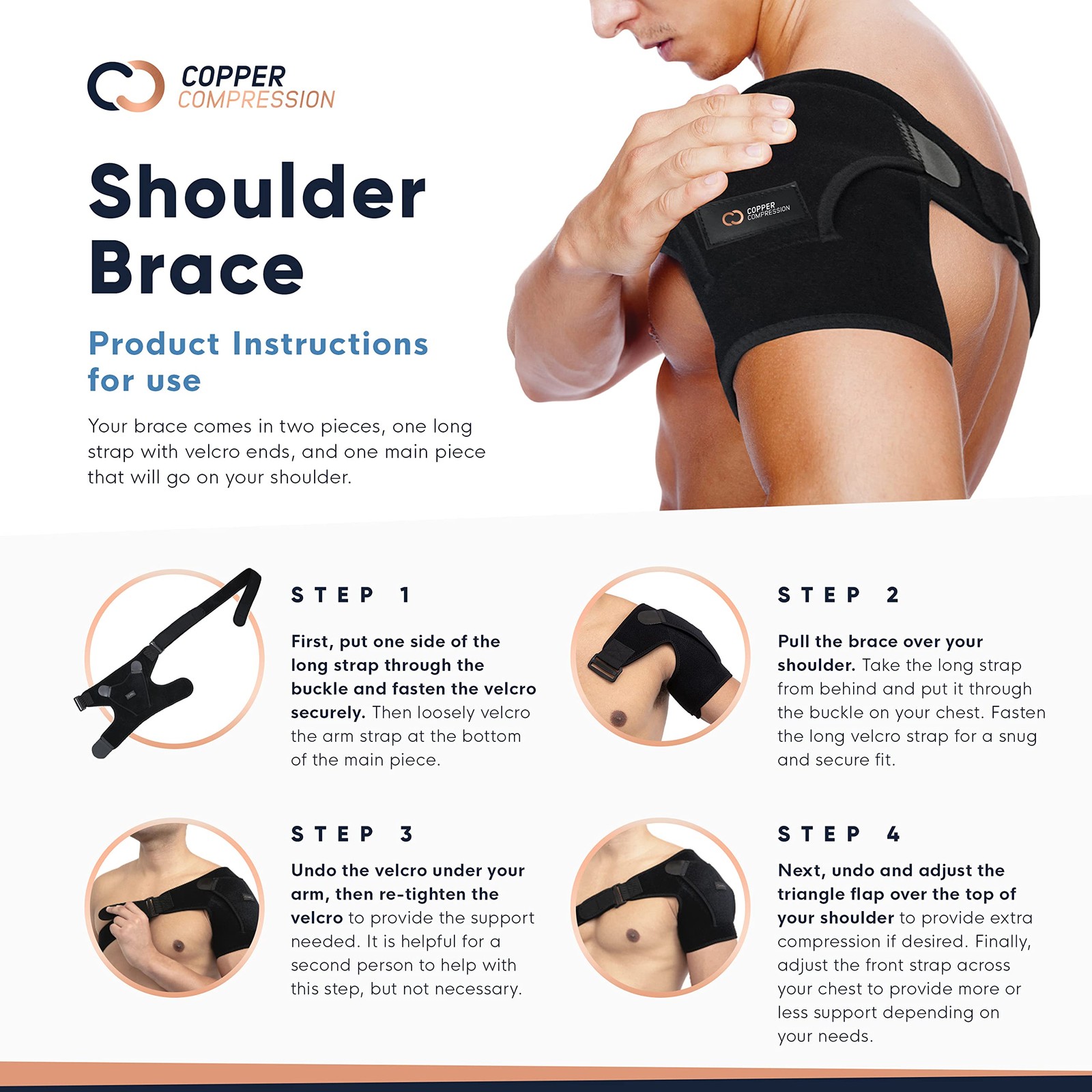 Copper Compression Recovery Shoulder Brace – Immobilizer Small-Medium, Black