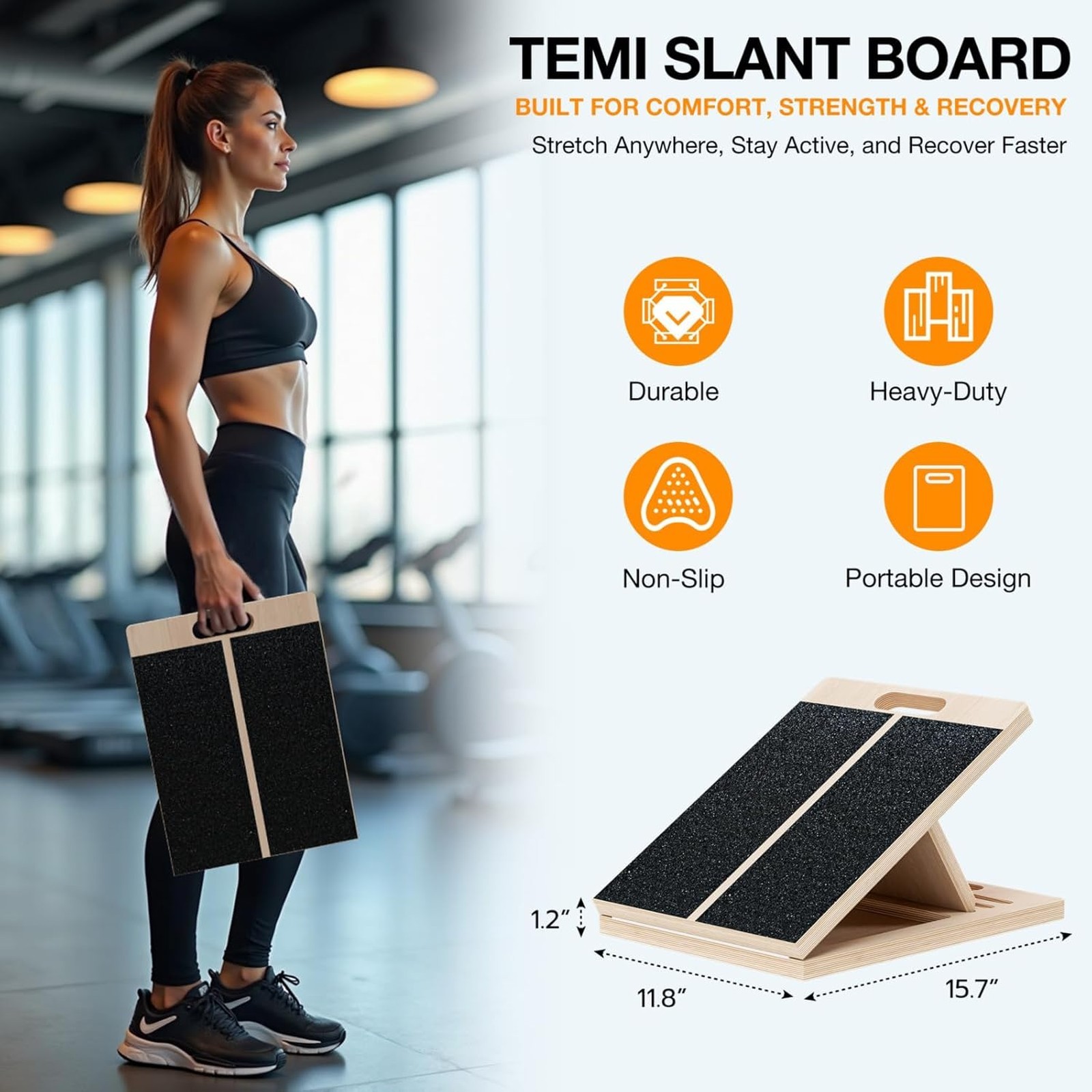 Calf Stretching Slant Board Wooden Incline Wedge for Foot Ankle Mobility Balance
