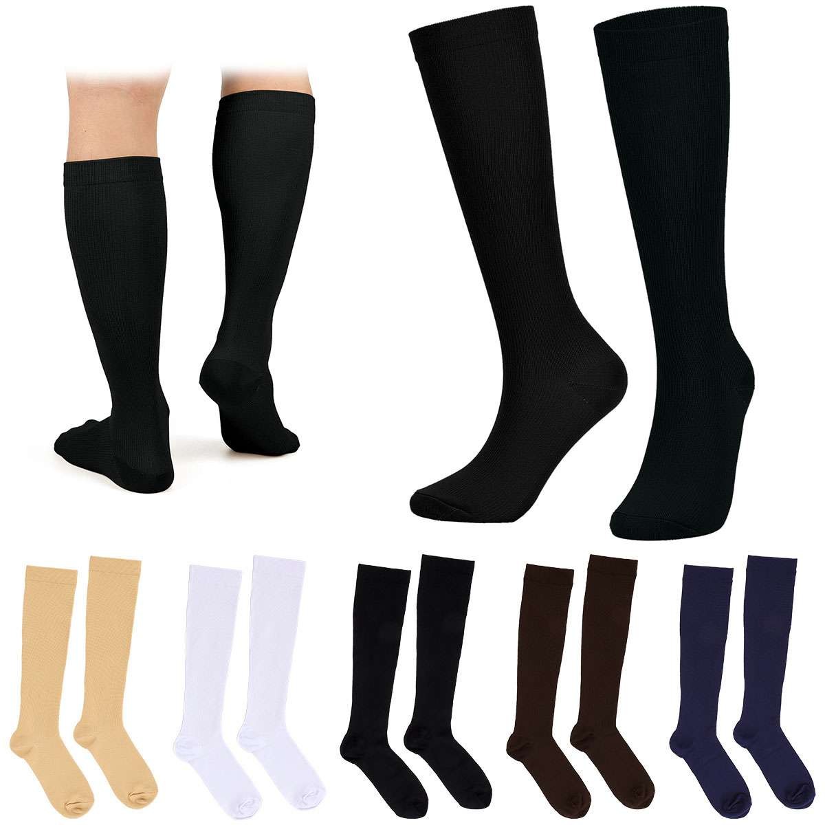 3 Pairs Compression Socks Knee High 20-30mmHg Graduated Support Men Women S-XXL