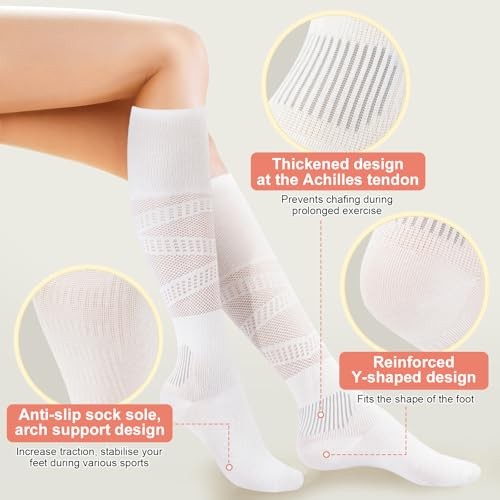 Compression Socks for Women and Men, Knee High Support One Size Sport-white