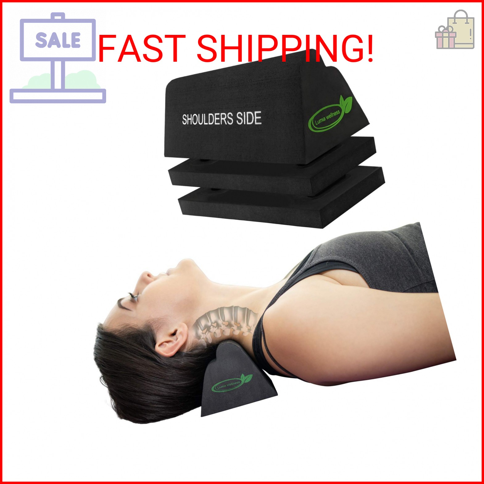 Lumia Wellness Cervical Orthotic Traction Block, Firm, Spinal & Neck Alignment,