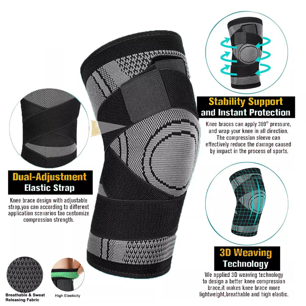 2×Knee Brace Compression Sleeve Support Sport Joint Arthritis Patella Stabilizer