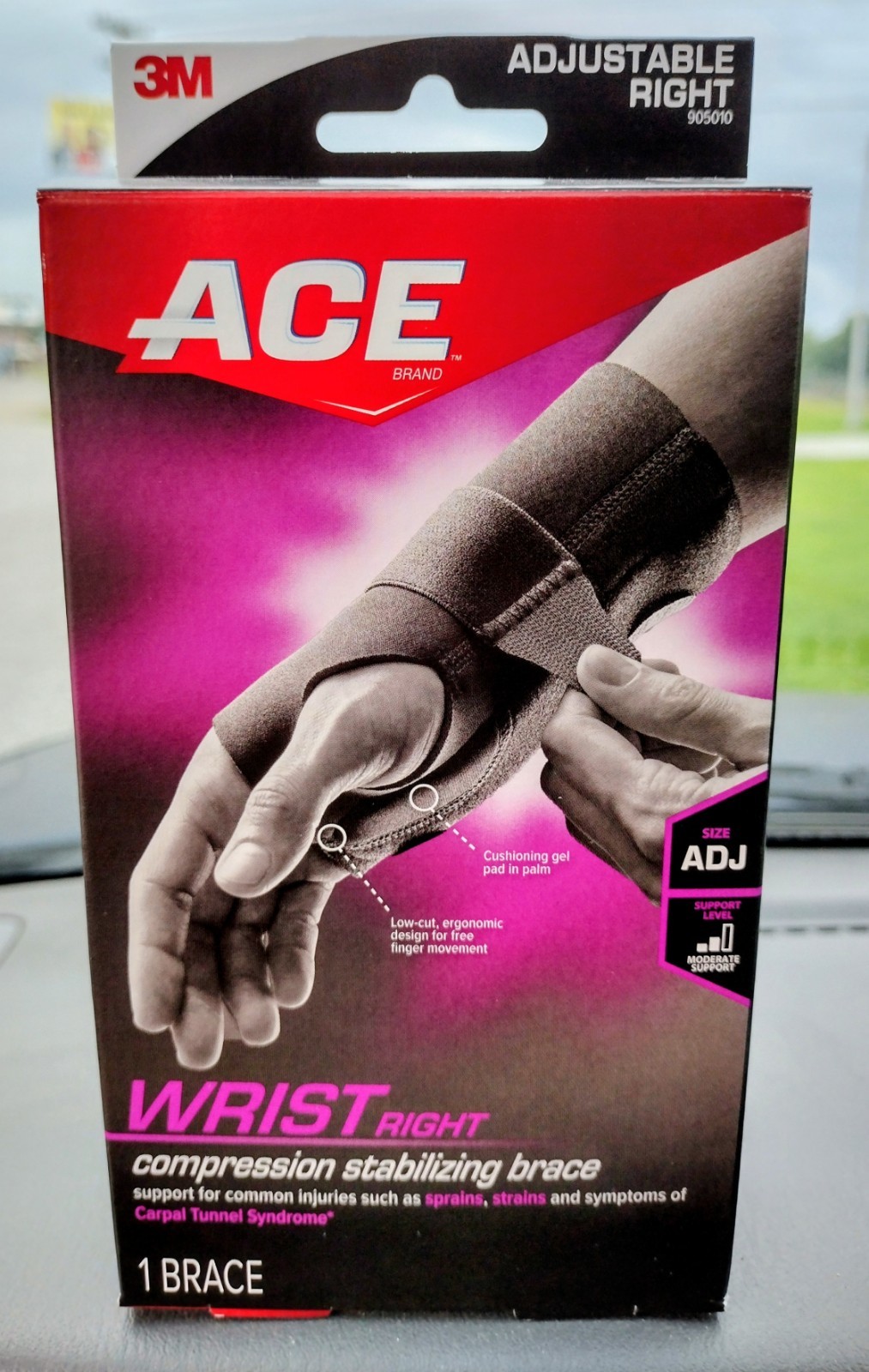 ACE Compression Stabilizing Adjustable Wrist Brace Right Gel Pad Palm Stabilizer