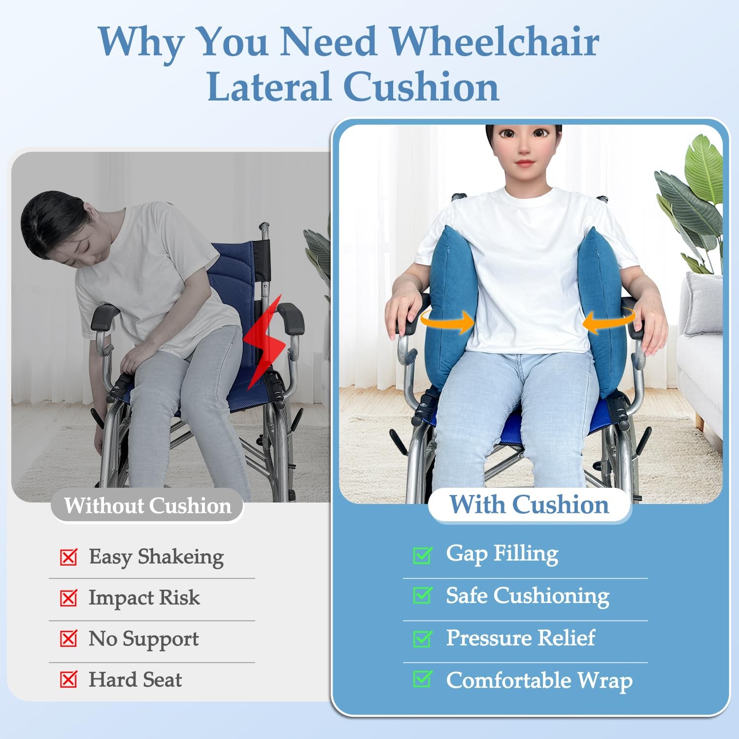KAVIL Lateral Support for Wheelchair Back Cushion Pressure Blue