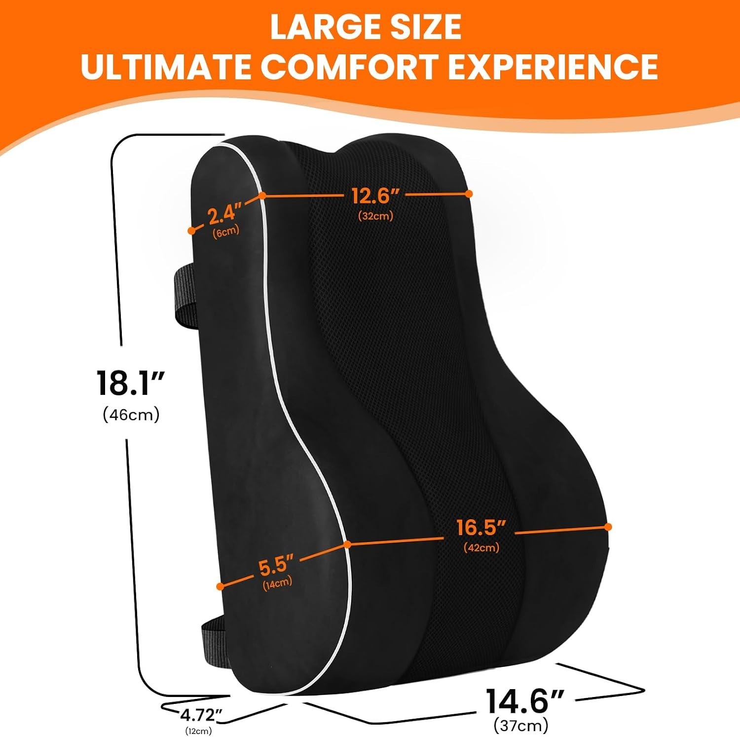 CloudBliss Lumbar Support Pillow Memory Foam Back Cushion Black Office Chair