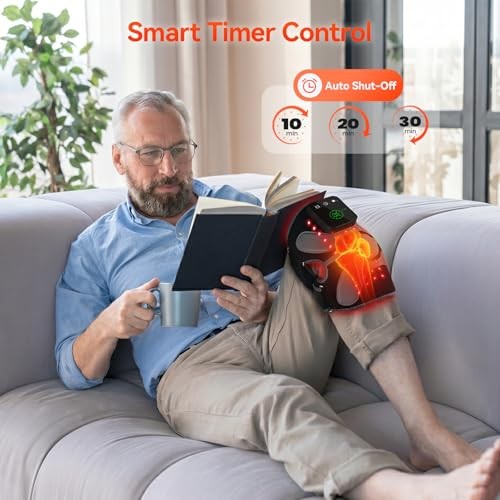 Red Light Therapy Knee Massager 660nm & 850nm, Heated Vibration Knee Brace Grey