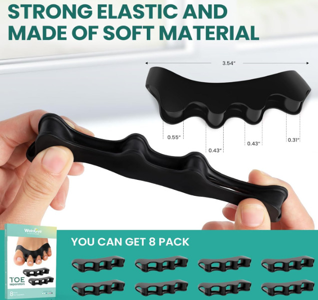 Welnove – Toe Separators Straightener Bunion Corrector Color Black – 8 Packs