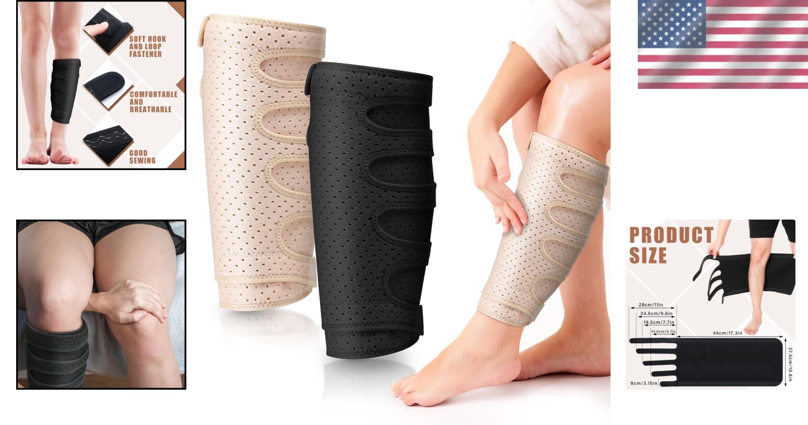 Comfortable Lymphedema Compression Wraps – 2XL, 5 Straps, Neoprene, Beige/Black