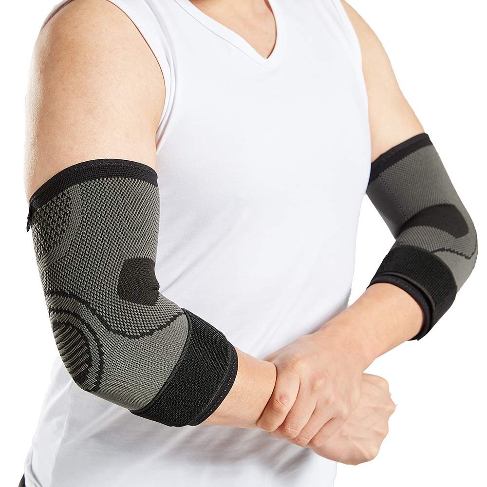 Medium Compression Elbow Sleeves with Strap – Tennis & Golf Pain Relief, 2-Pack