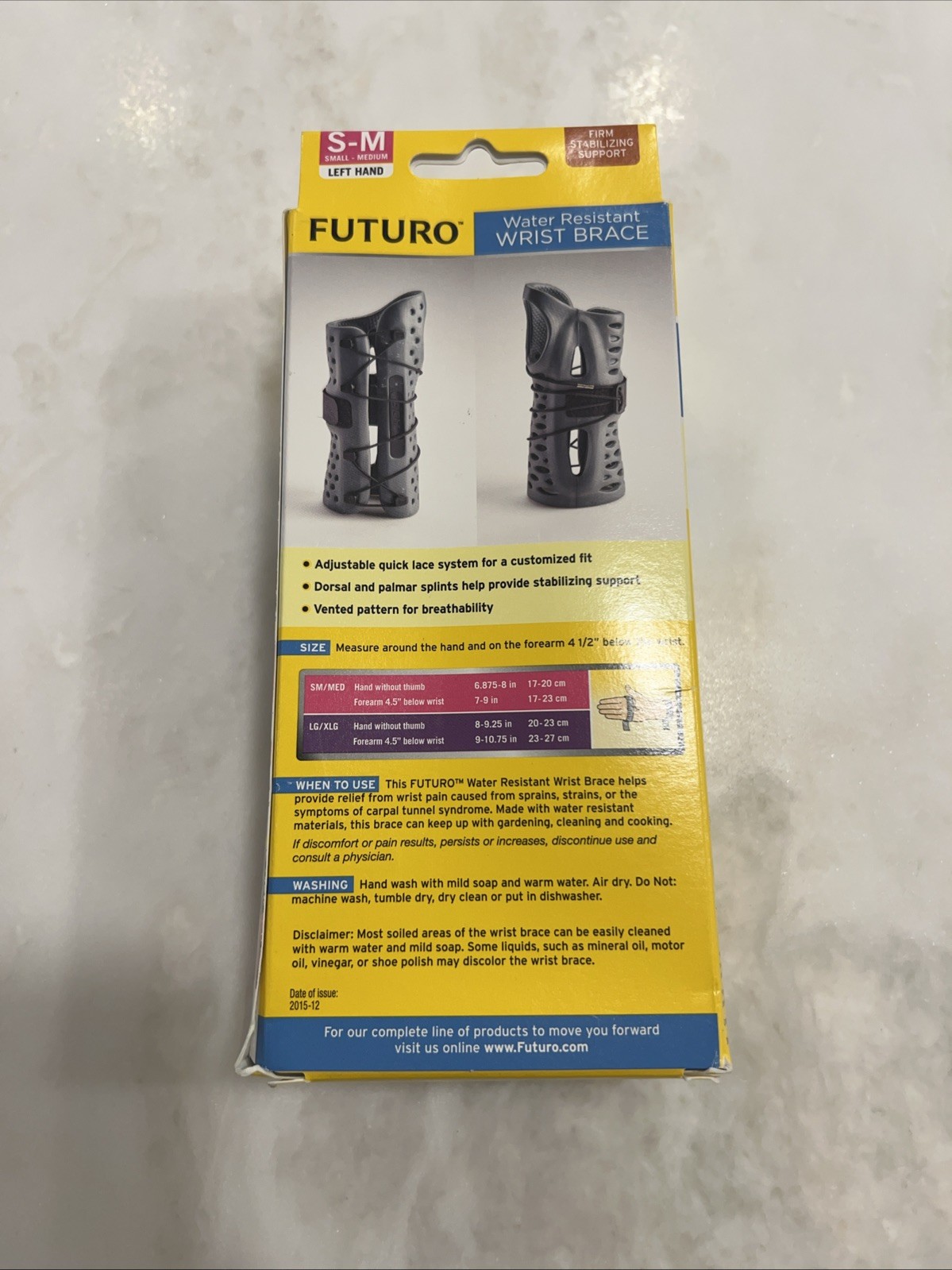 FUTURO Water Resistant Wrist Brace LEFT Handed MEDIUM & SMALL Sizes S/M Proof