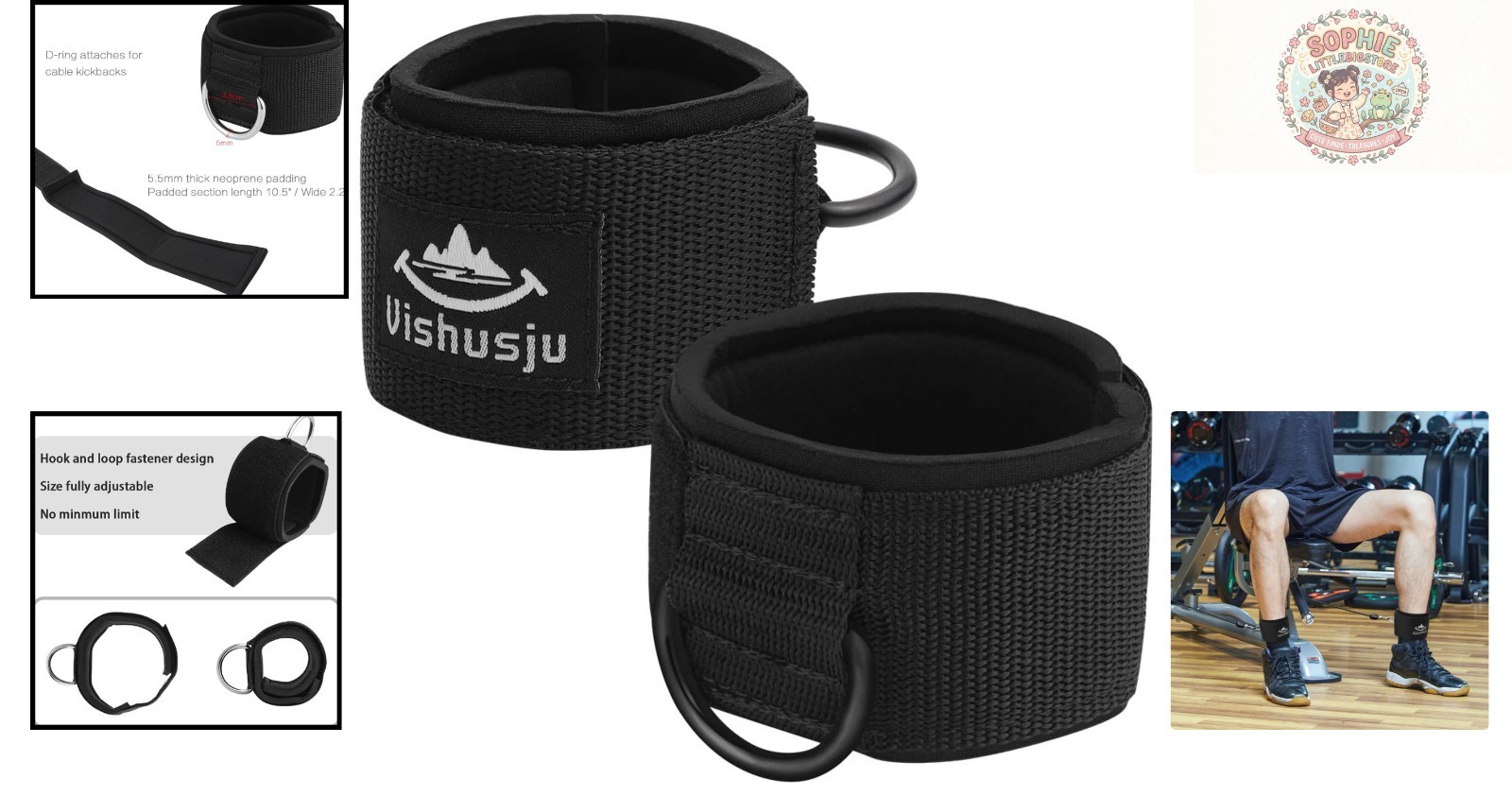 Neoprene Ankle and Wrist Cuffs with D-Ring – Ideal for Glute and Legs Training