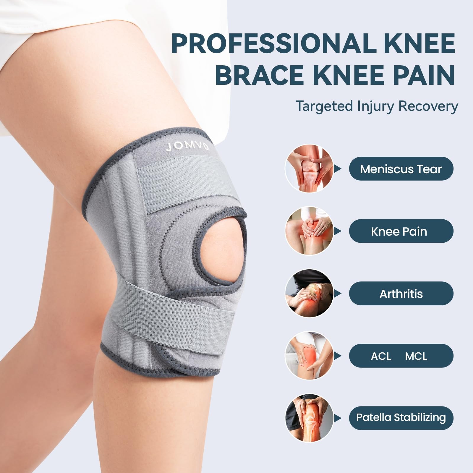 JOMVD Knee Brace for Knee Pain Relief, Adjustable Knee Support with Side Stab…