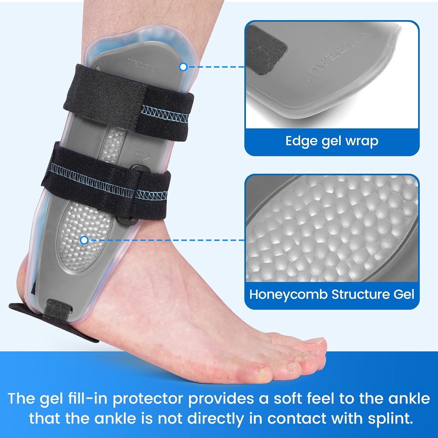 Ankle Stabilizer Brace for Sprain, Ligament Injury (Grade 1 to 2) One Size Gel