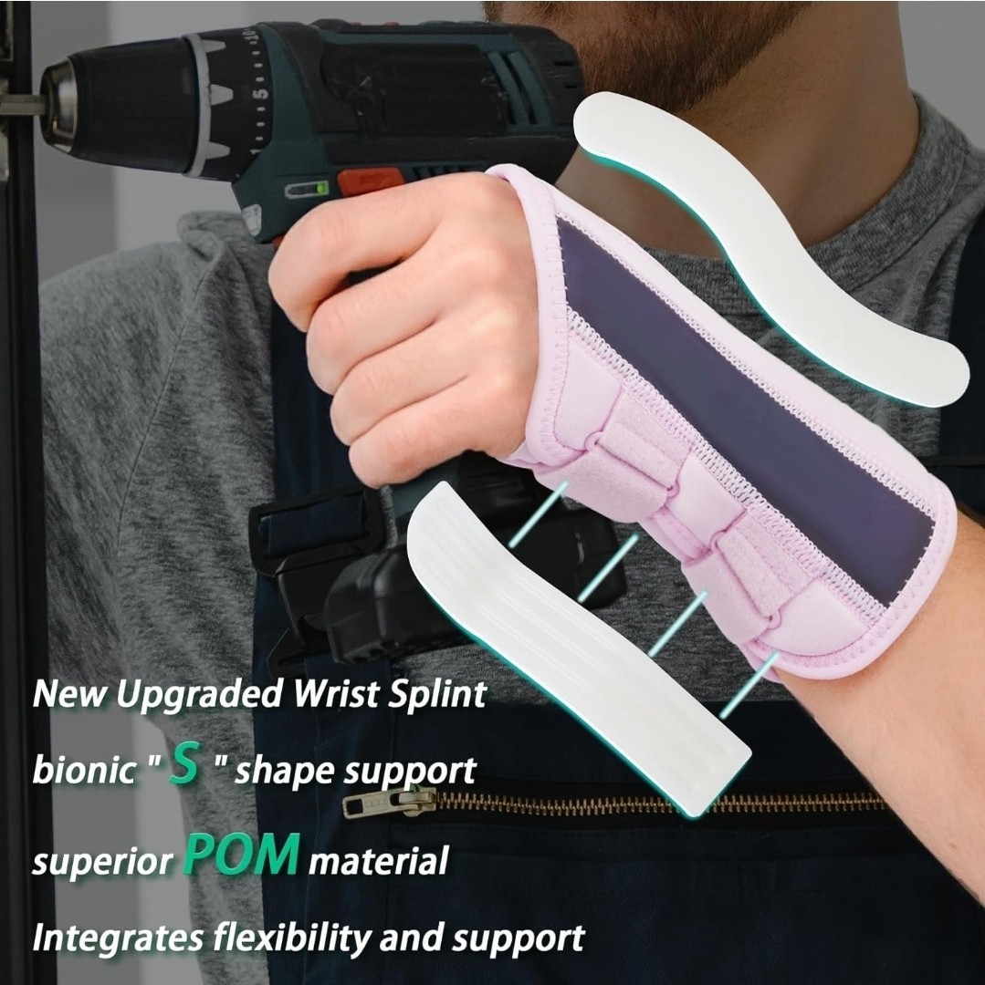 Wrist Brace for Carpal Tunnel Night Support with 2 POM Stays (Rosepink-Left, M)