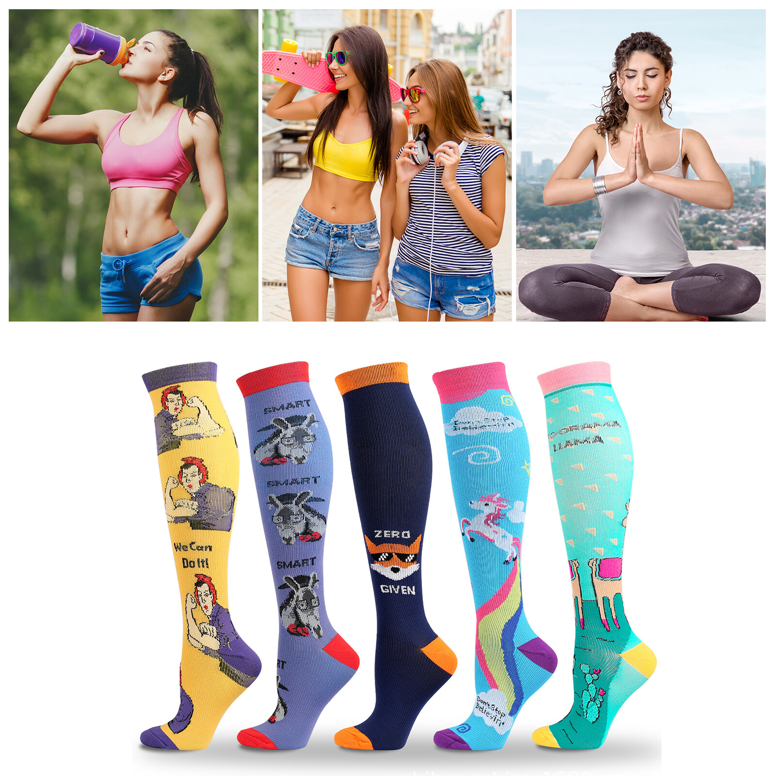 5 Pairs Compression Socks Graduated Support Calf Stockings Womens 20-30 mmHg S/M
