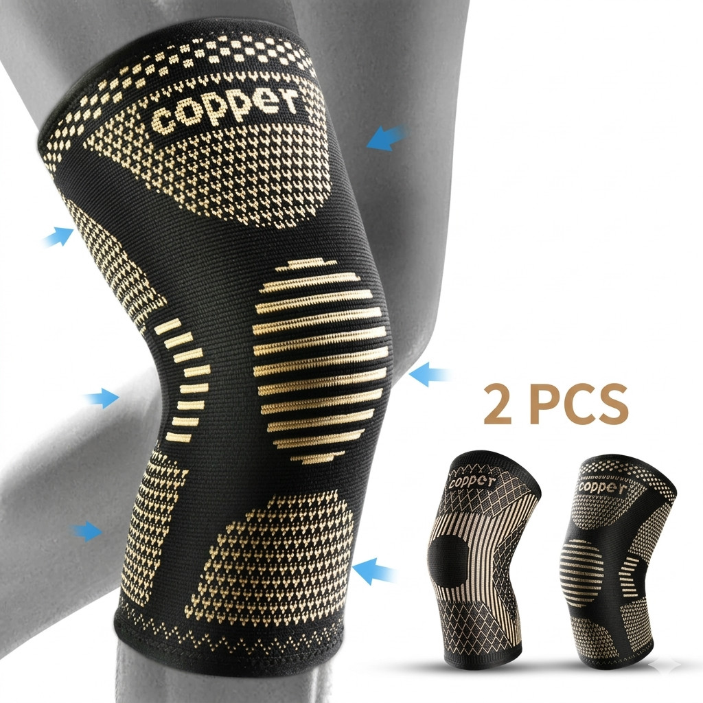 2PC Copper Knee Brace Sleeve for Arthritis Pain Support Compression Sports Relie