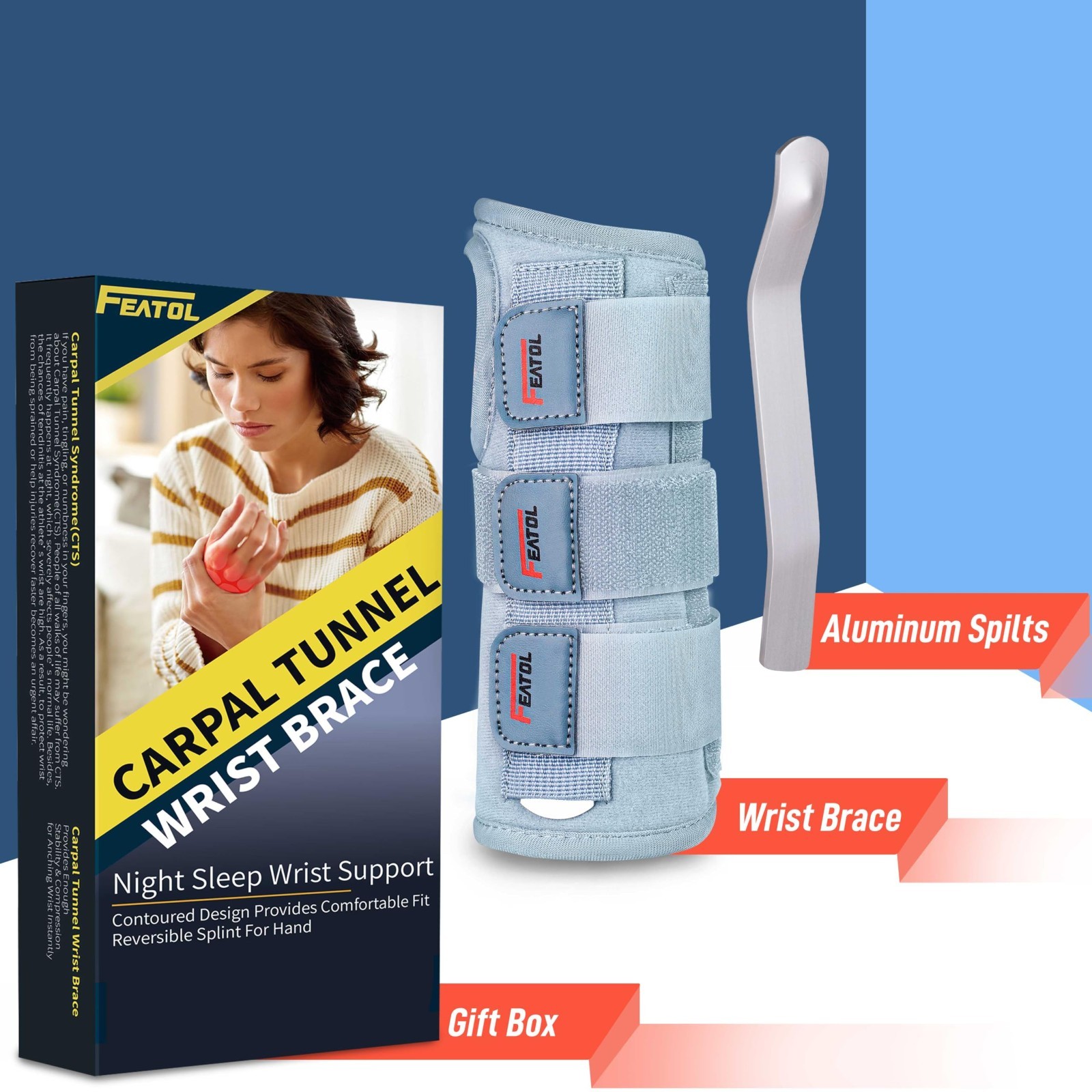 Adjustable Carpal Tunnel Wrist Brace for Men & Women, Night Sleep Support, Right