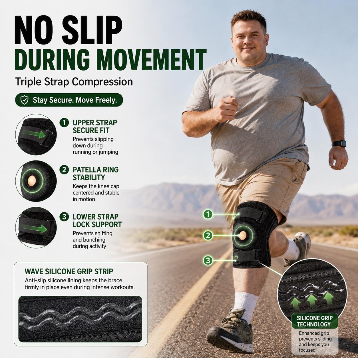 Knee Brace XL-8XL Compression Adjustable Patella Support Running Walking Large