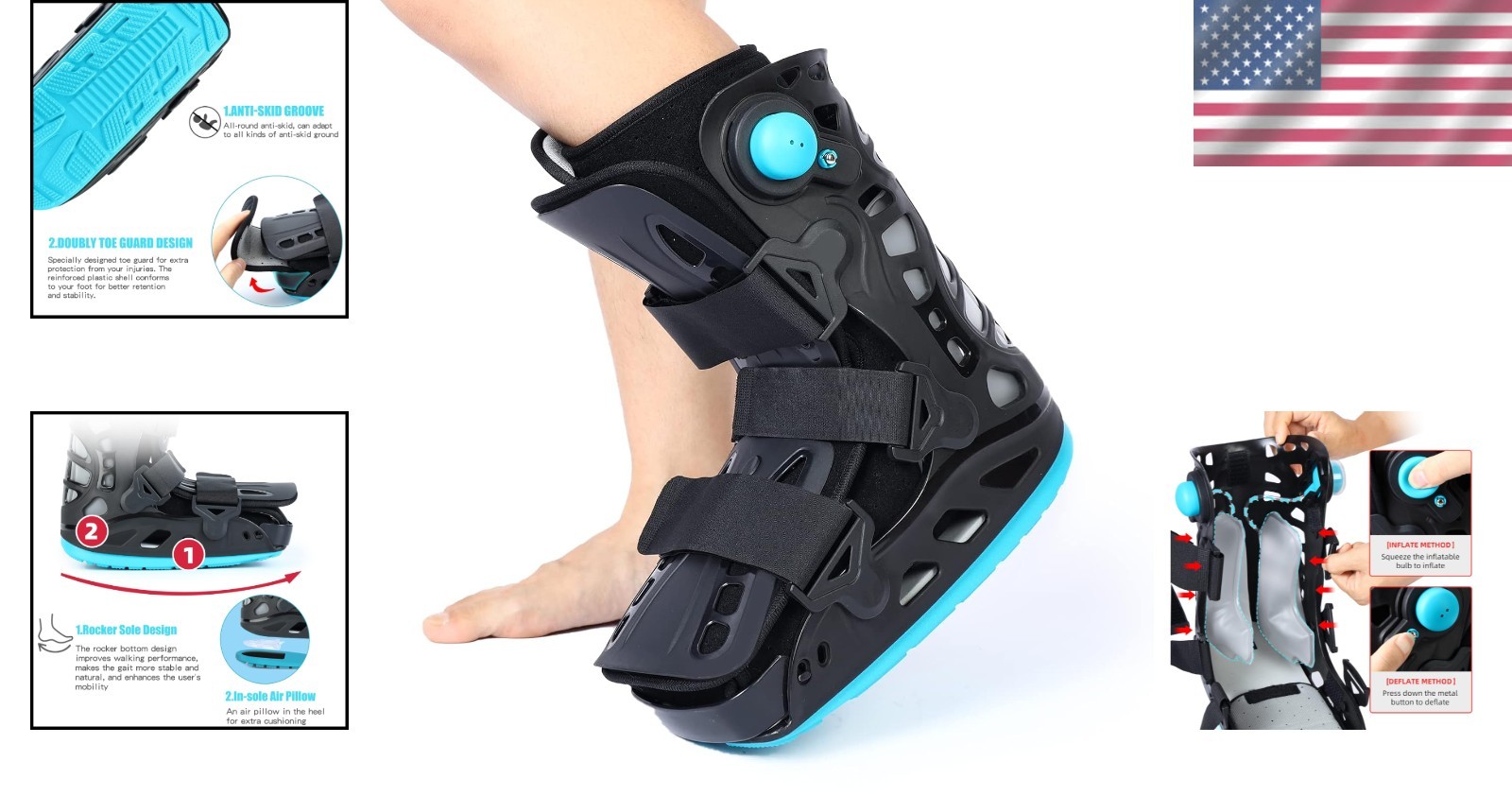 Unisex Black Walking Boot Large – Achilles Tendonitis, Sprain Orthopaedic Brace