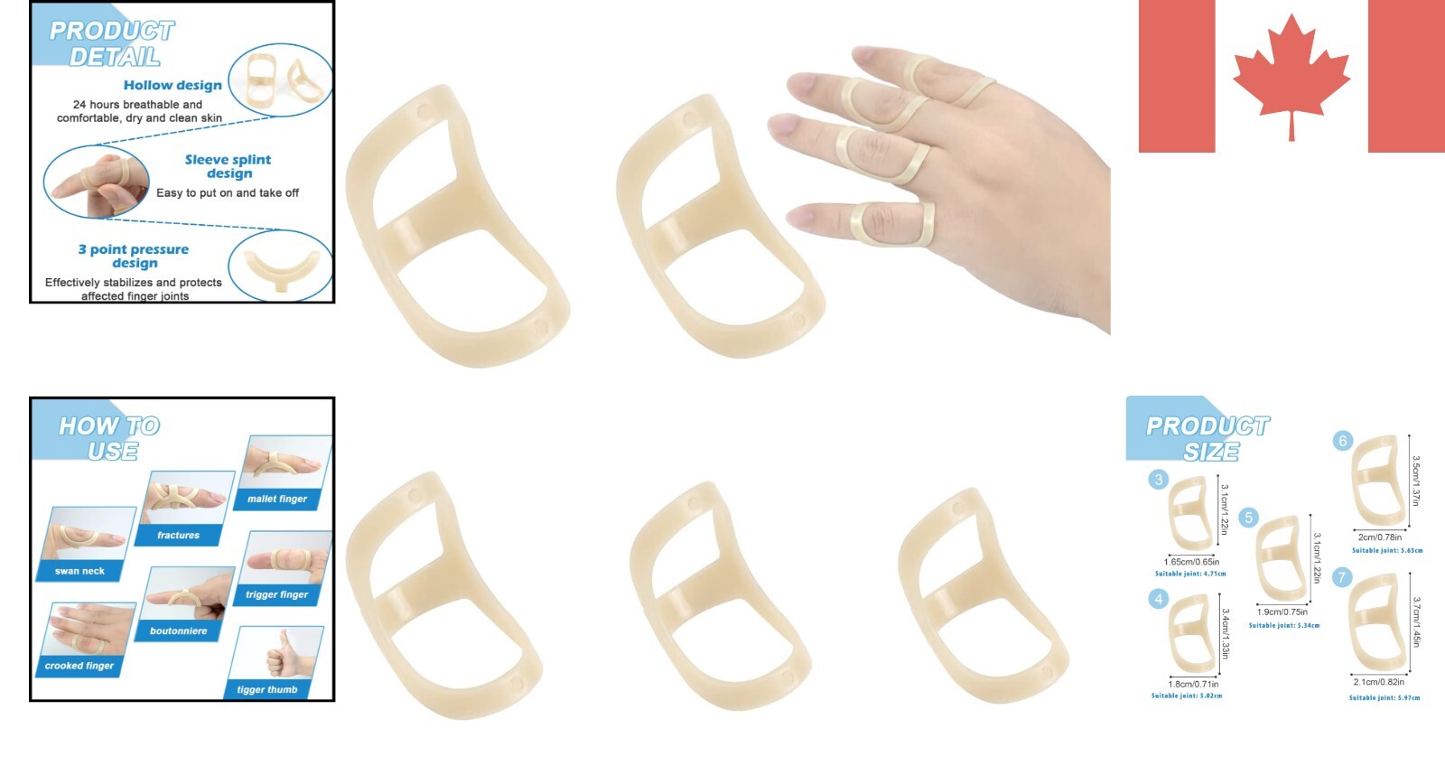 Durable Finger Brace Set – 5 Sizes for Arthritis & Trigger Finger Protection