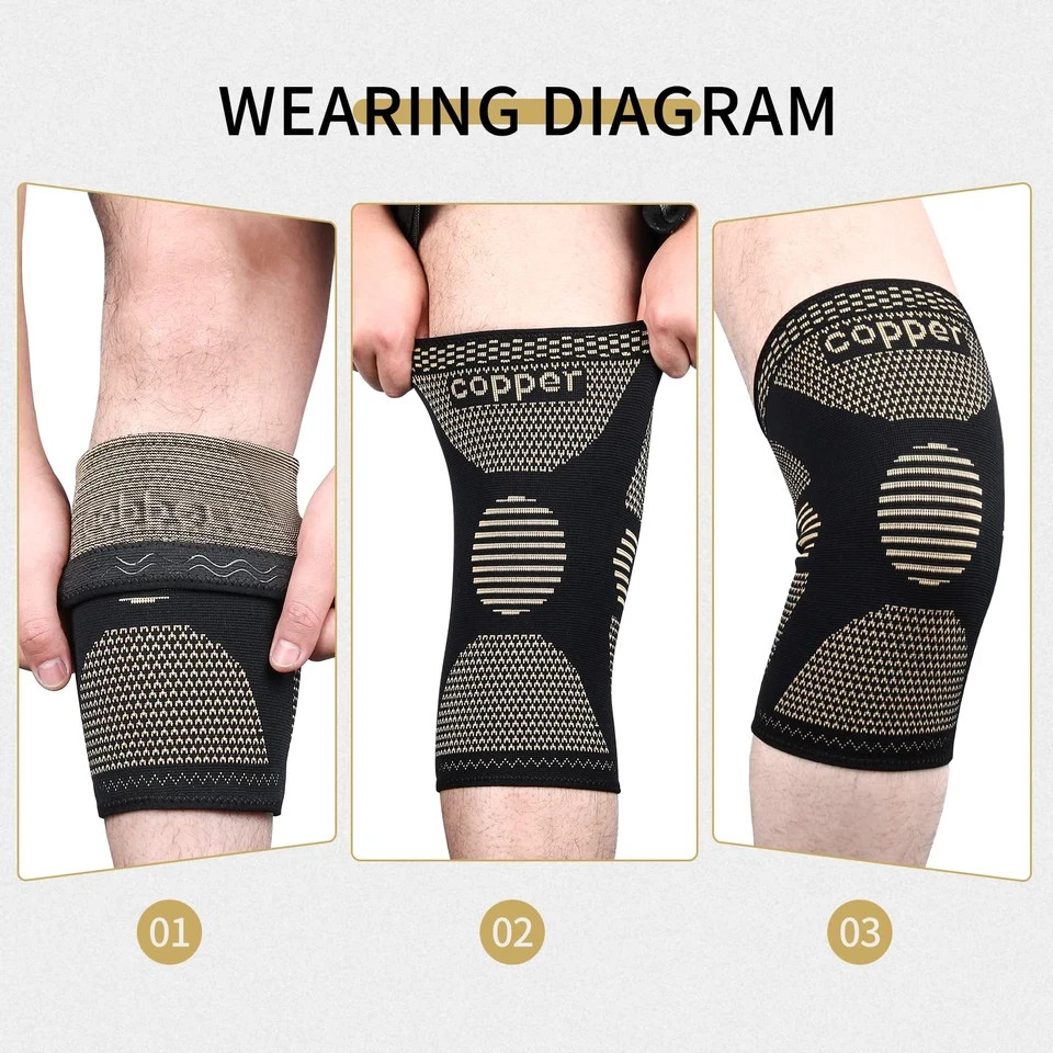 2x Copper Knee Sleeves Compression Brace Support Sport Joint Injury Pain