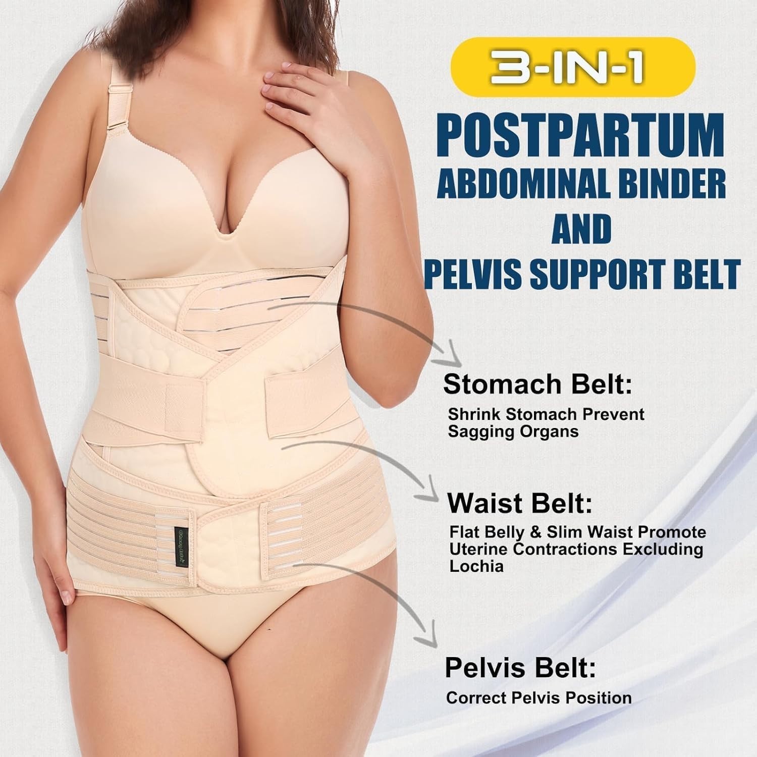 Breathable Postpartum Belly Band for Recovery – Adjustable Waist Support – Large
