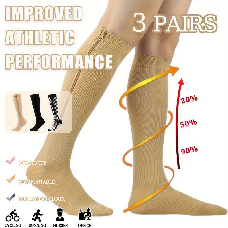 Zipper Compression Socks 20-30 mmHg Closed Toe for Varicose Vein Edema Unisex
